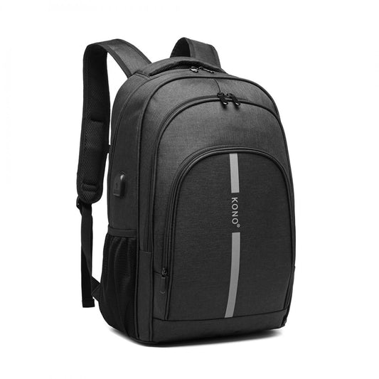 E1972 - Large Backpack Reflective Stripe USB - Black/Grey