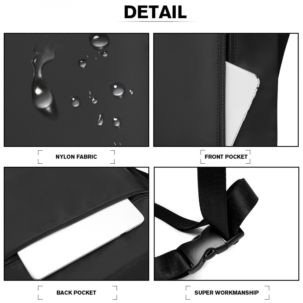 E6912 - Nylon Multi Way Drawstring Backpack Shoulder Bag - Black