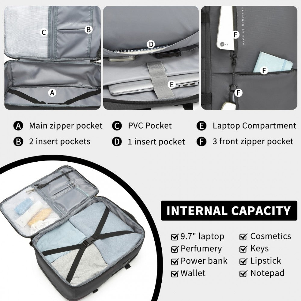 BPK2437 - Carry-On Cabin Size Backpack - Black/Grey