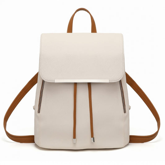 BPM2427 - Miss Lulu Stylish Backpack PU Leather - Black/Beige/White