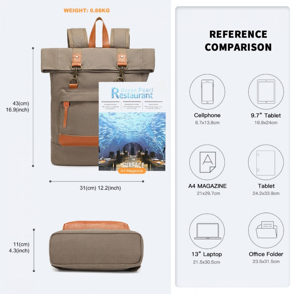 EB2303 - Large Capacity Canvas Casual Travel Backpack - Khaki