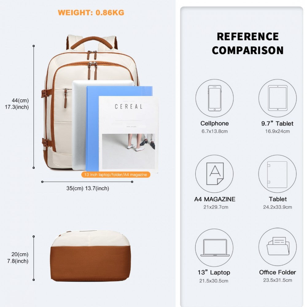 EM2413 - Premium Carry-On Travel Backpack Cabin Bag - Beige Brown