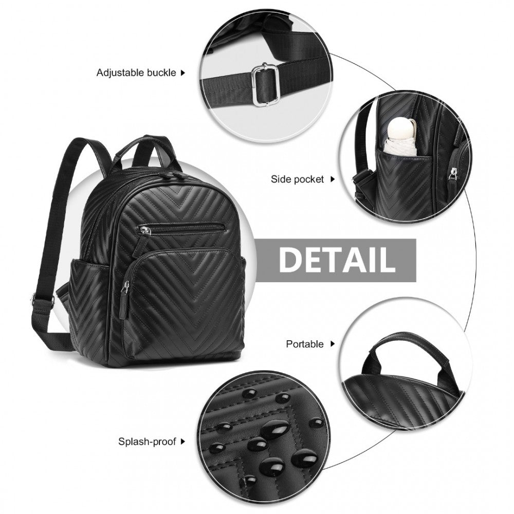 LG2323 - Lulu Water-resistant Chic PU Leather Backpack - Black