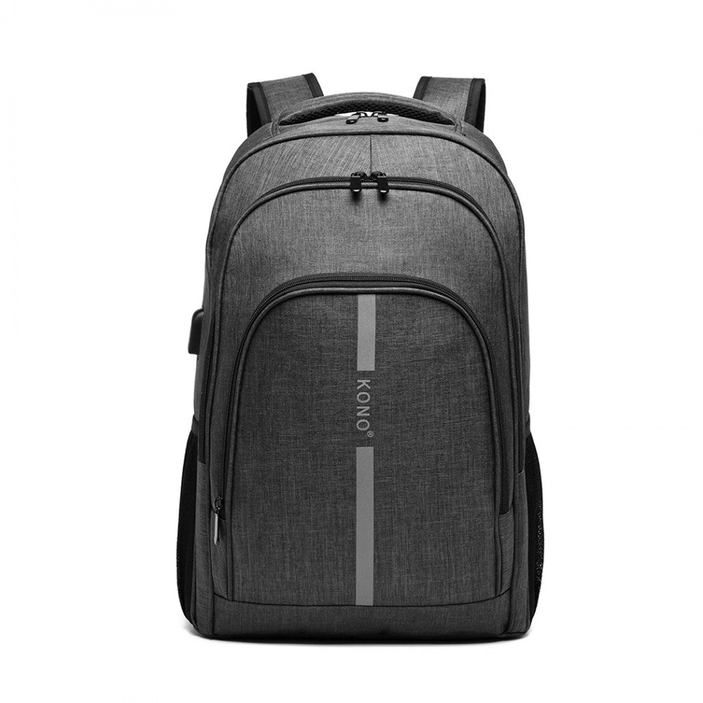 E1972 - Large Backpack Reflective Stripe USB - Black/Grey