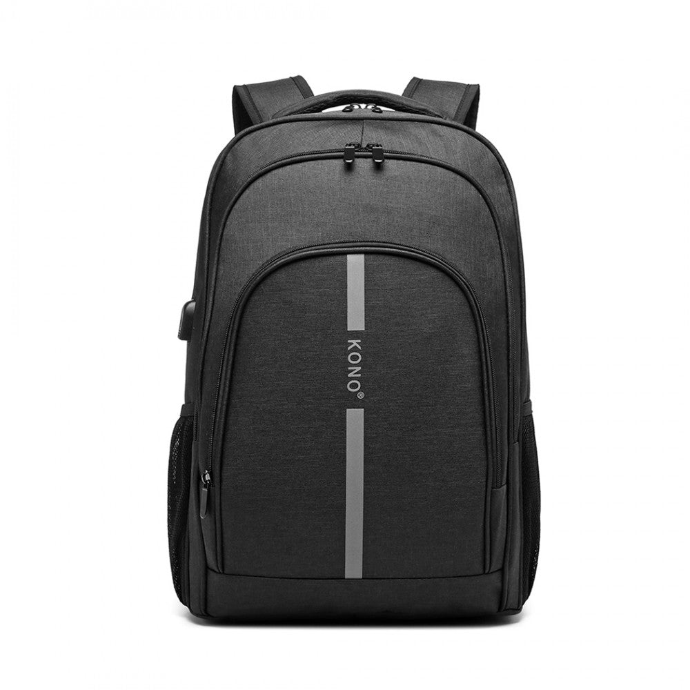 E1972 - Large Backpack Reflective Stripe USB - Black/Grey