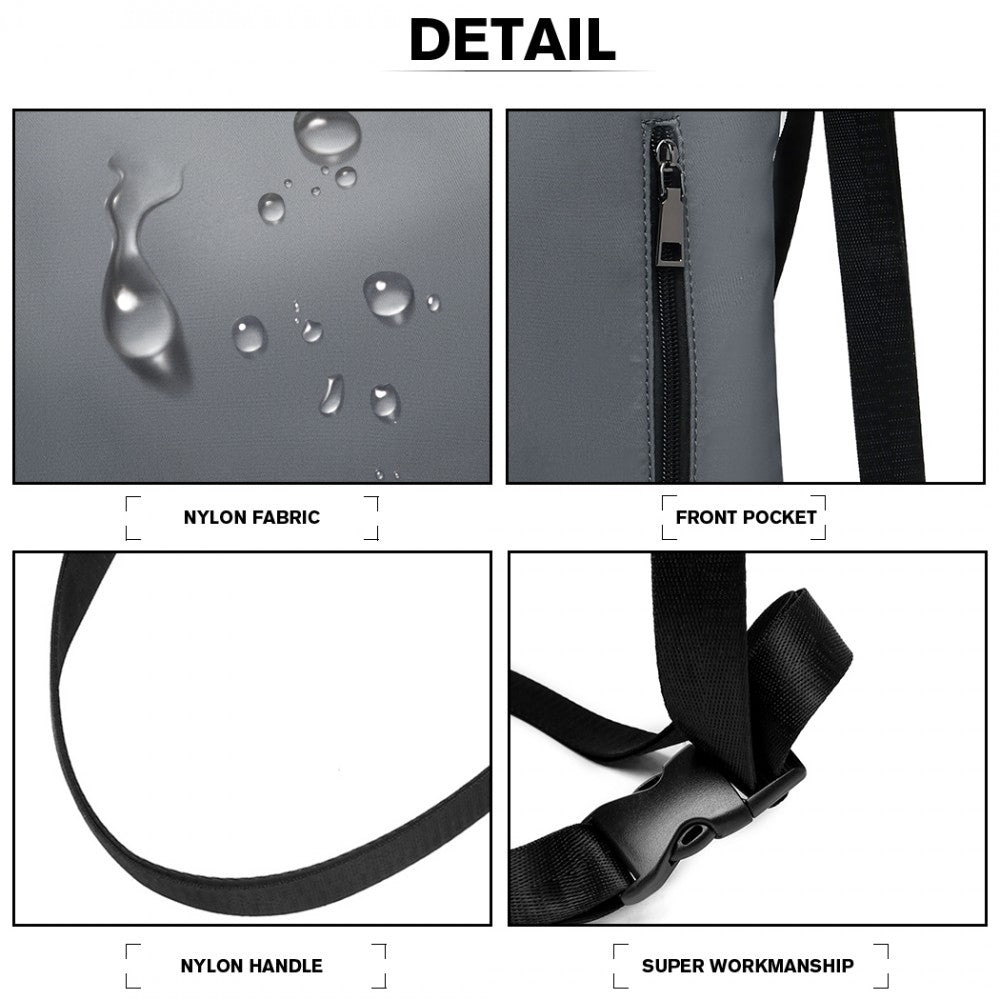 E6912 - Nylon Multi Way Drawstring Backpack Shoulder Bag - Grey