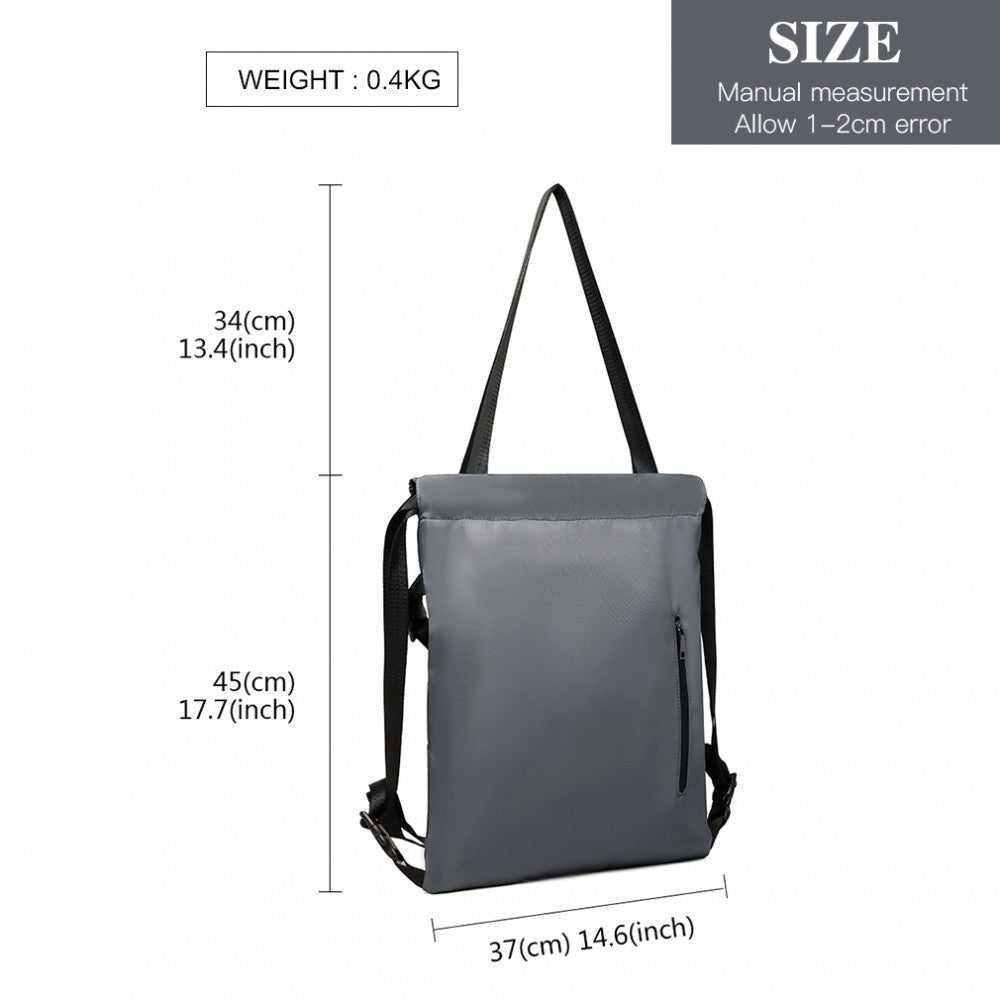 E6912 - Nylon Multi Way Drawstring Backpack Shoulder Bag - Grey