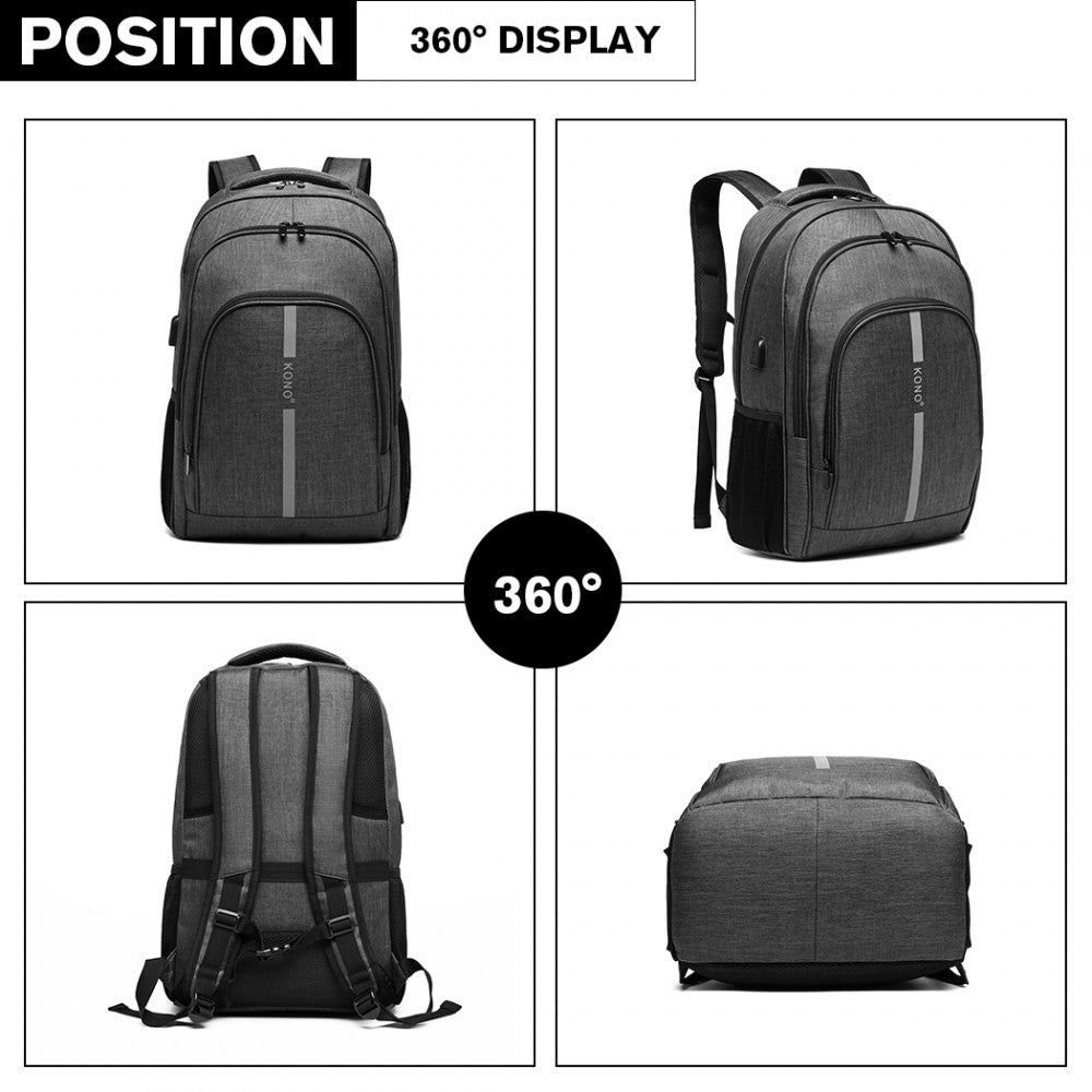 E1972 - Large Backpack Reflective Stripe USB - Black/Grey