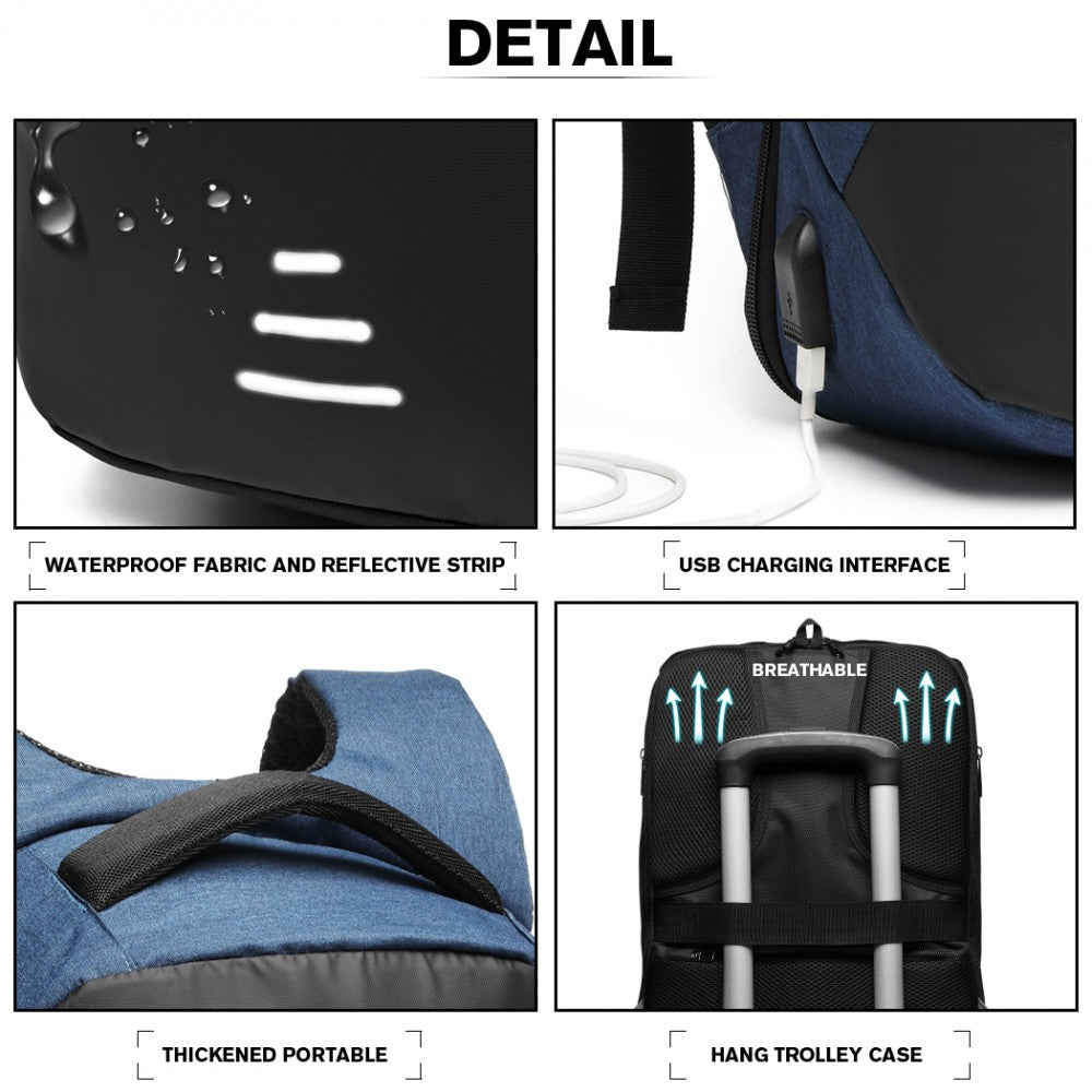 E1946 - Reflective Usb Interface Backpack - Black/Blue/Grey