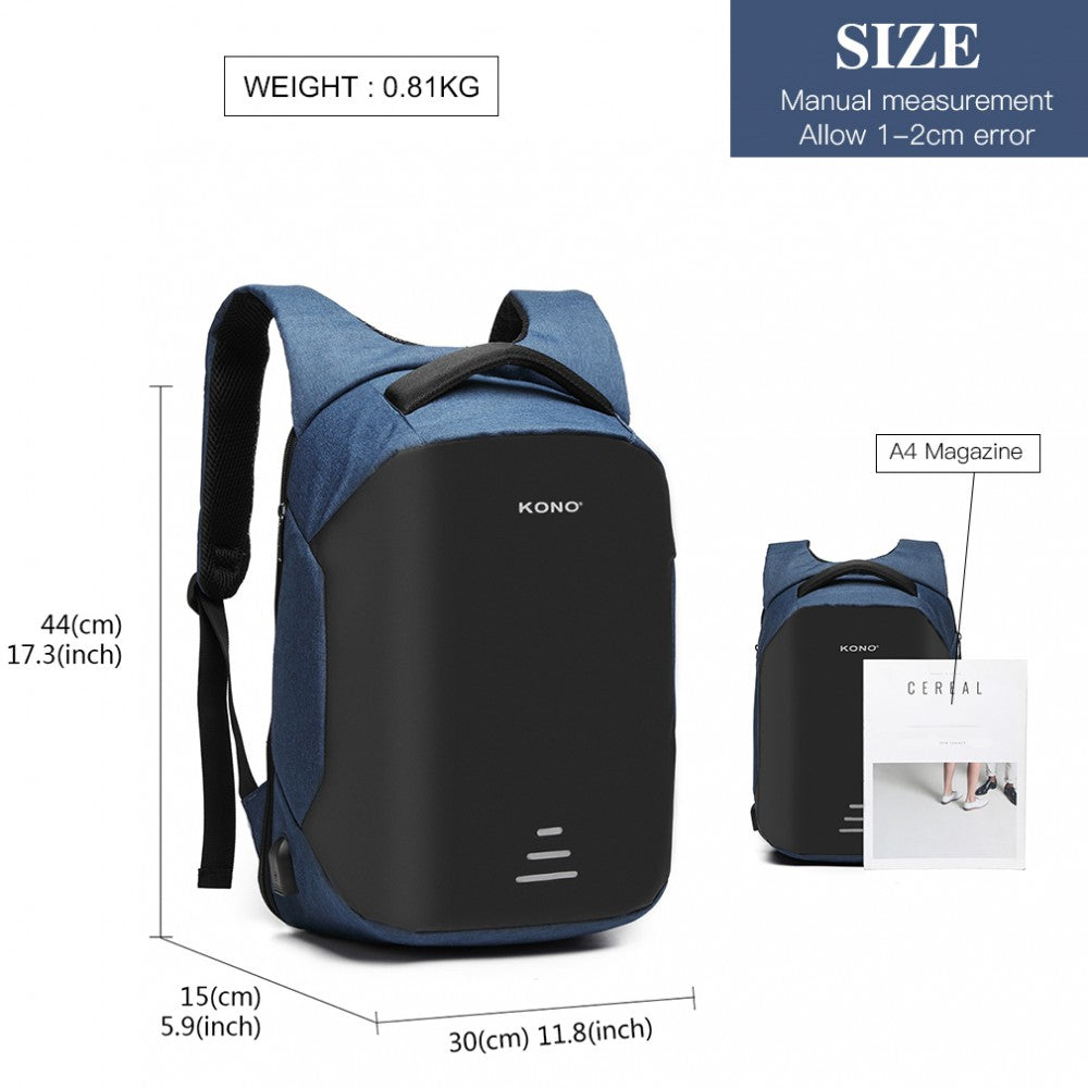E1946 - Reflective Usb Interface Backpack - Black/Blue/Grey