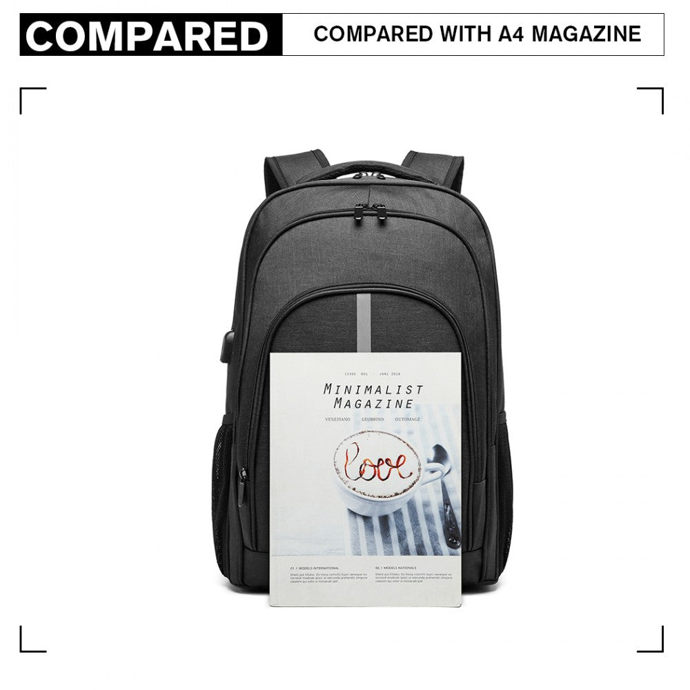 E1972 - Large Backpack Reflective Stripe USB - Black/Grey
