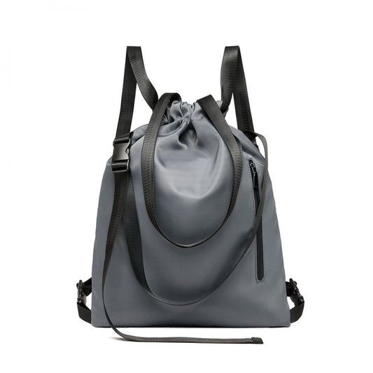 E6912 - Nylon Multi Way Drawstring Backpack Shoulder Bag - Grey