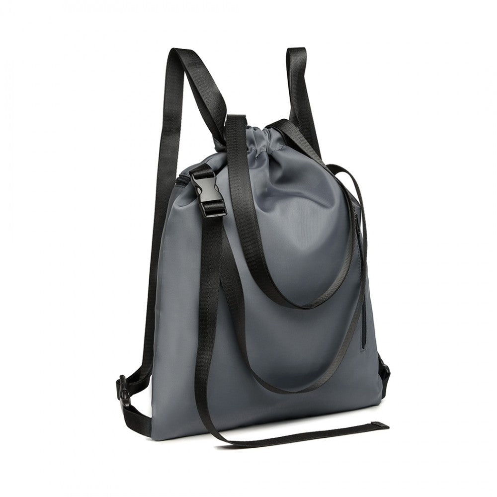 E6912 - Nylon Multi Way Drawstring Backpack Shoulder Bag - Grey