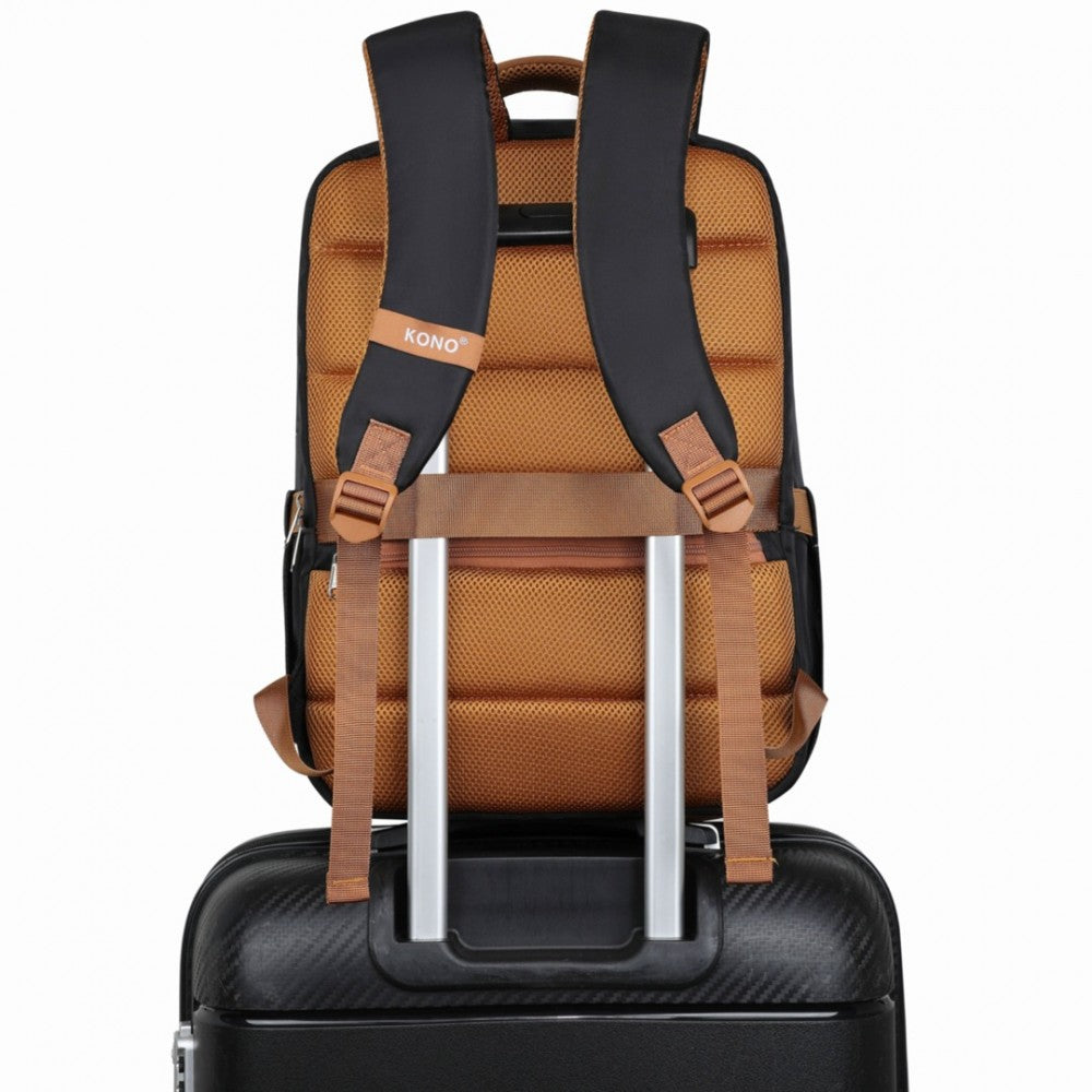 BPK2433 - Backpack USB Includes Matching Pouch 2 Set - Black/Cream/Navy