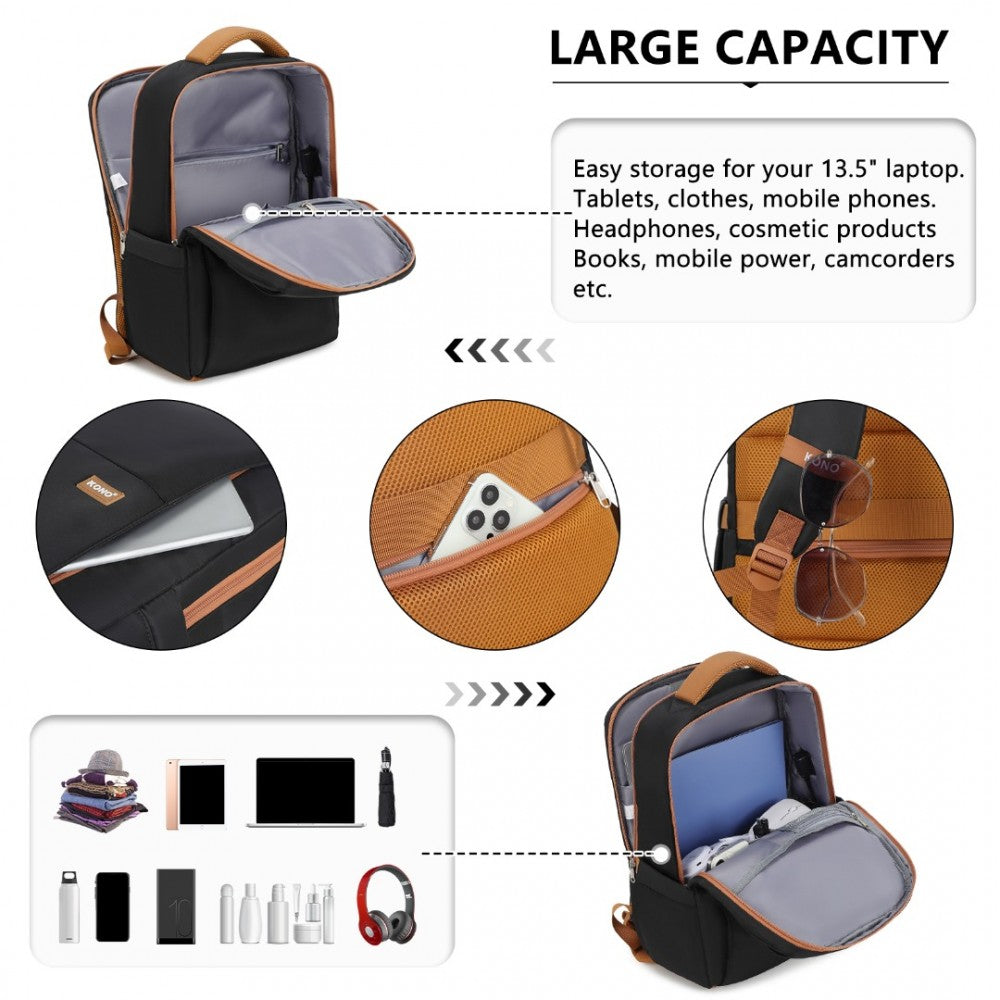 BPK2433 - Backpack USB Includes Matching Pouch 2 Set - Black/Cream/Navy