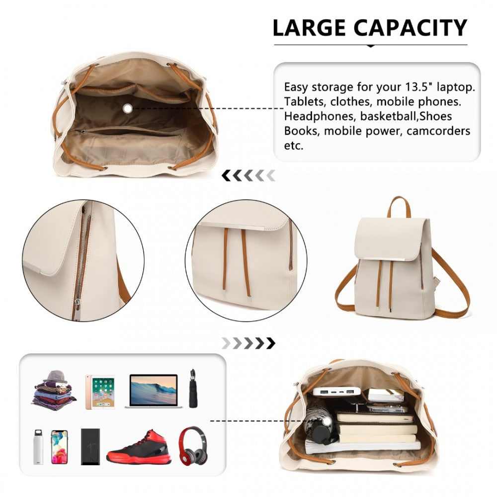 BPM2427 - Miss Lulu Stylish Backpack PU Leather - Black/Beige/White