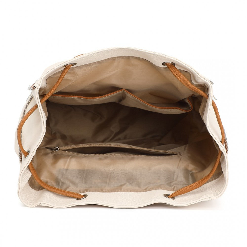 BPM2427 - Miss Lulu Stylish Backpack PU Leather - Black/Beige/White