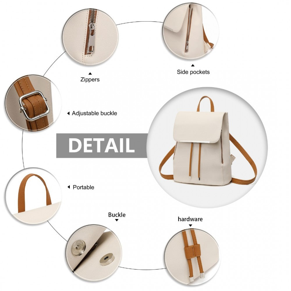 BPM2427 - Miss Lulu Stylish Backpack PU Leather - Black/Beige/White