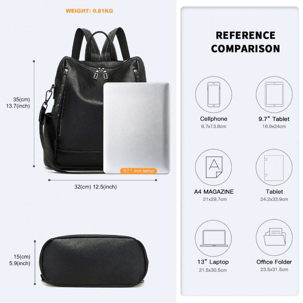 BPM2438 - Women's PU Leather Backpack & Shoulder Bag - Brown/Black