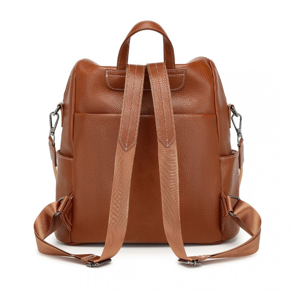 BPM2438 - Women's PU Leather Backpack & Shoulder Bag - Brown/Black