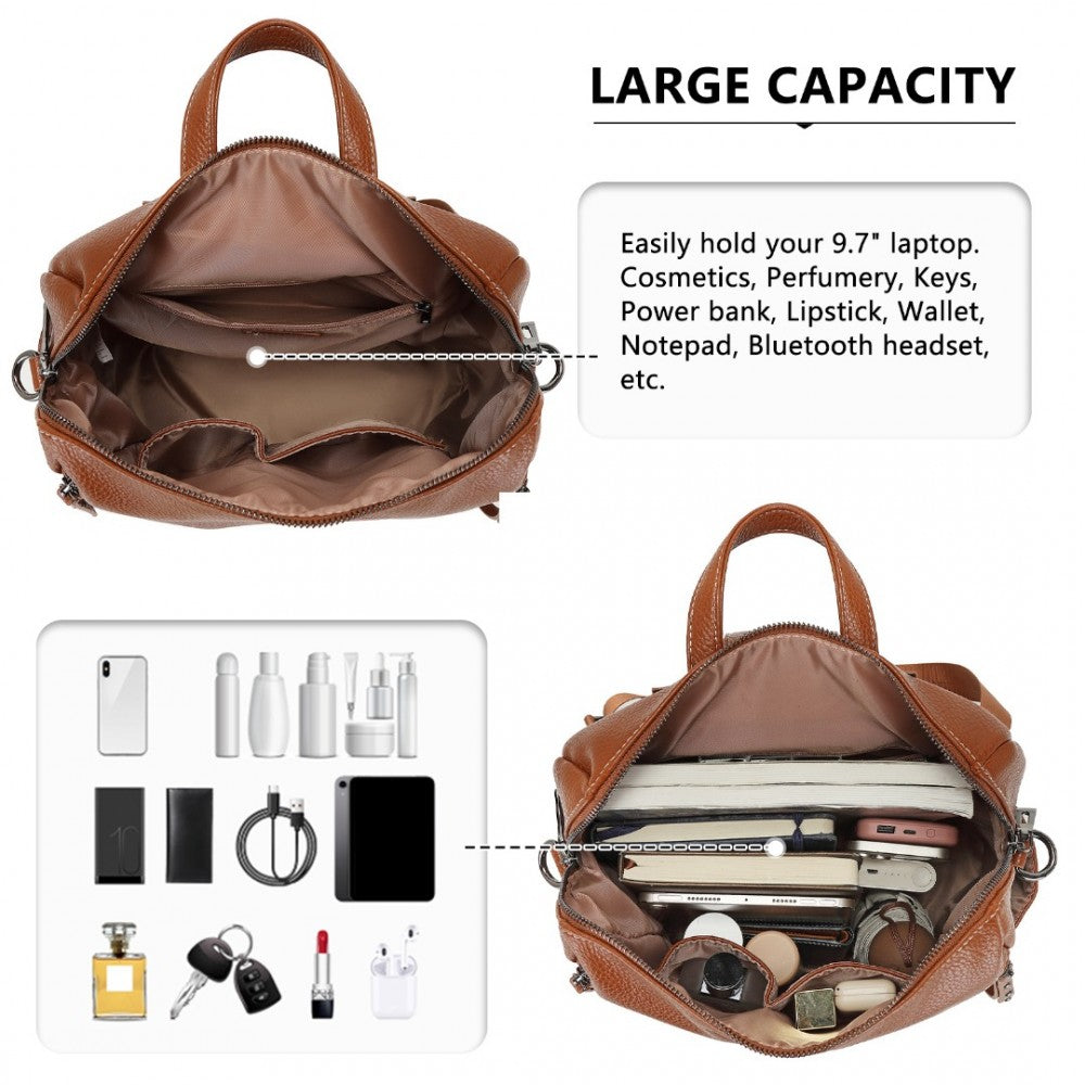 BPM2438 - Women's PU Leather Backpack & Shoulder Bag - Brown/Black