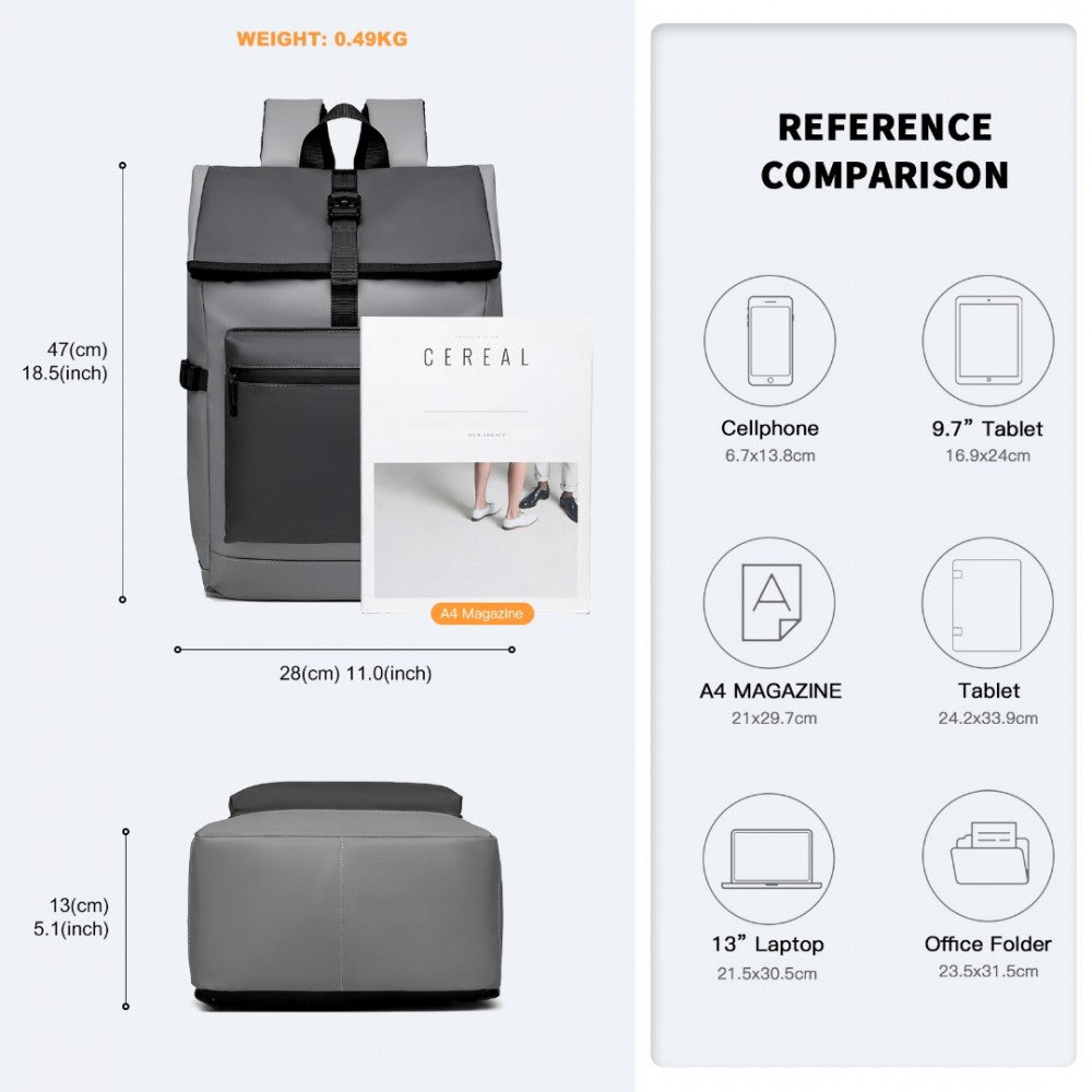 E2330 - Kono Durable PVC Coated Waterproof Backpack - Grey