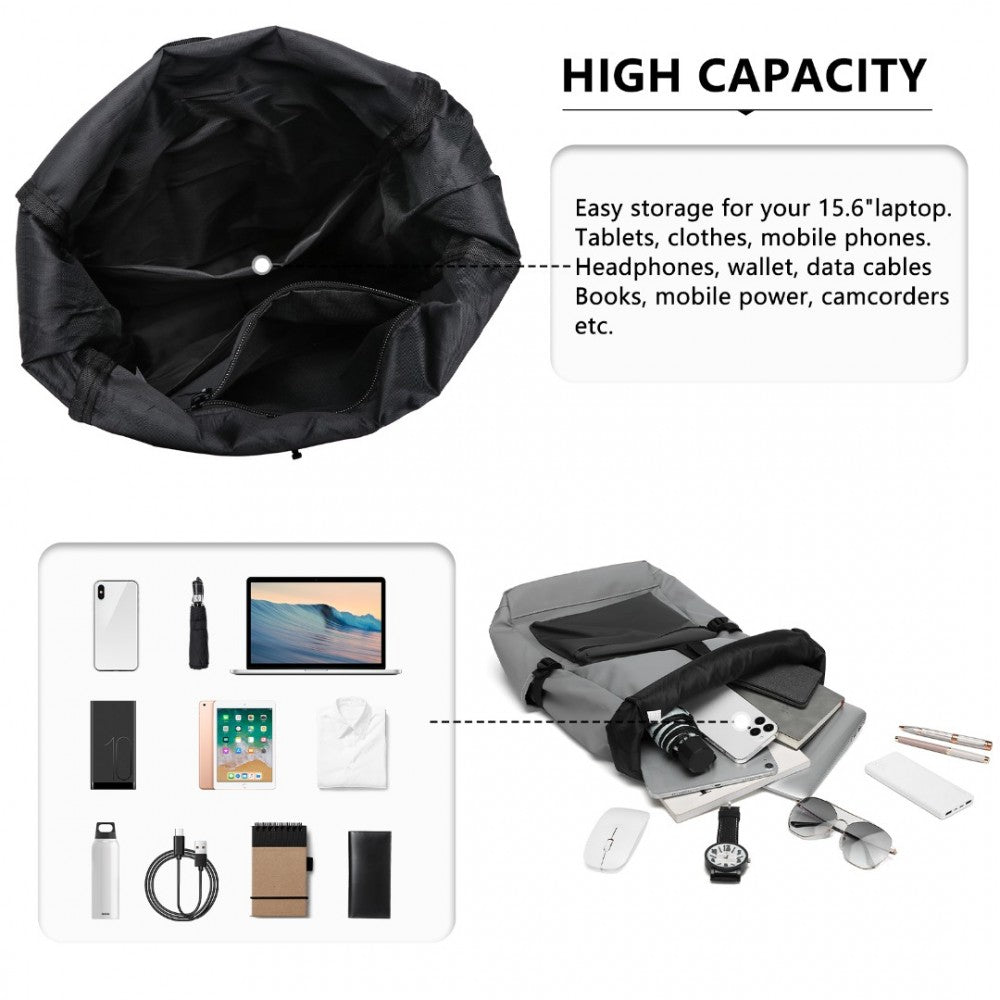 E2330 - Kono Durable PVC Coated Waterproof Backpack - Grey