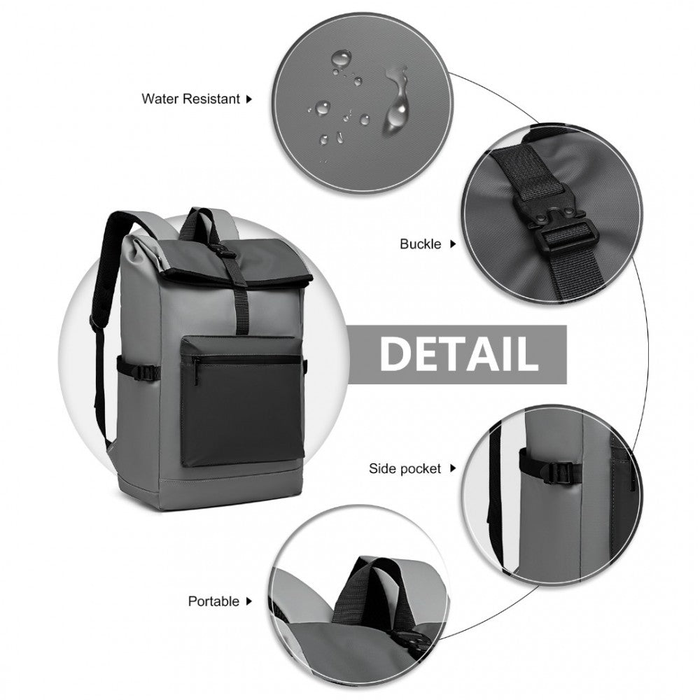 E2330 - Kono Durable PVC Coated Waterproof Backpack - Grey