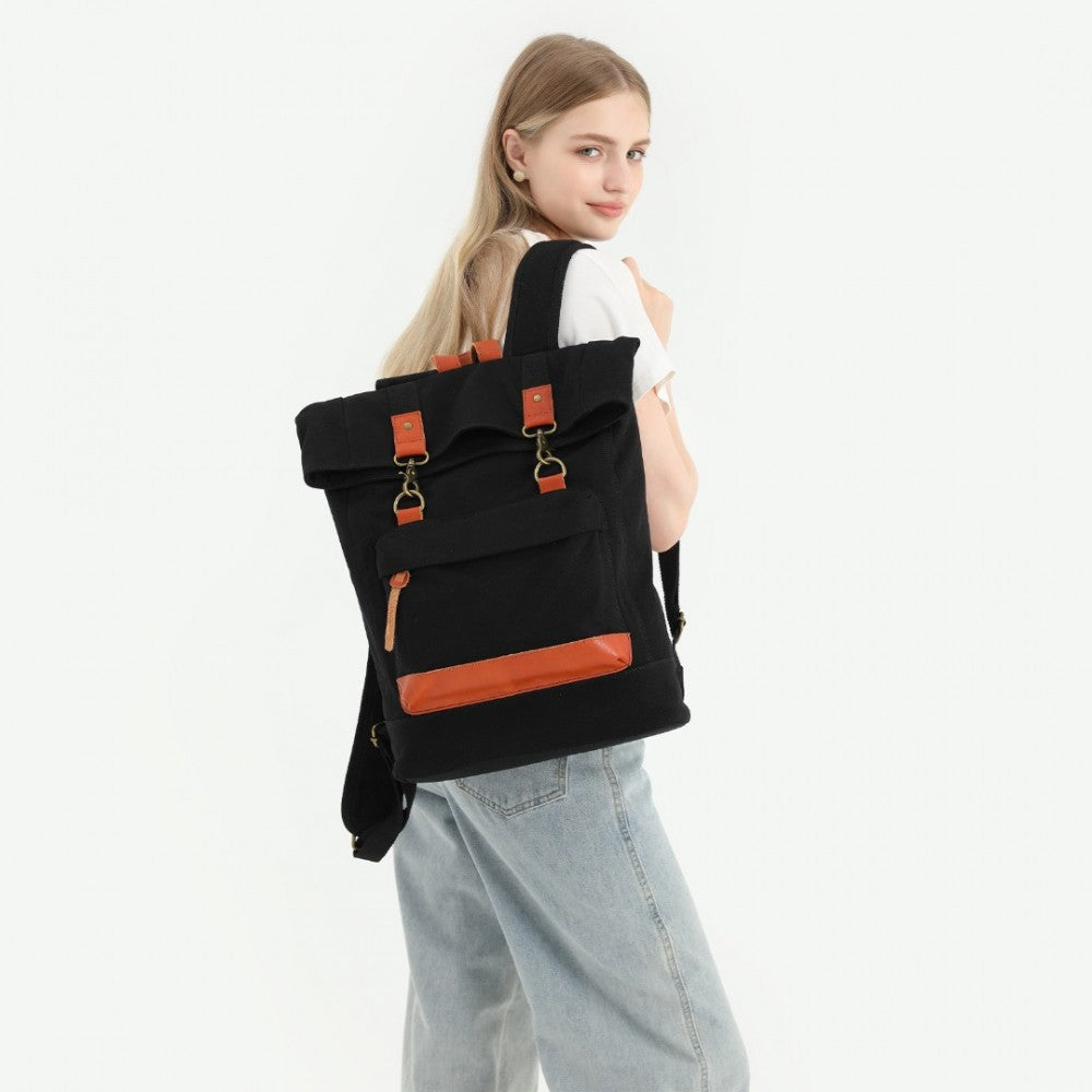 EB2303 - Large Capacity Canvas Casual Travel Backpack - Black