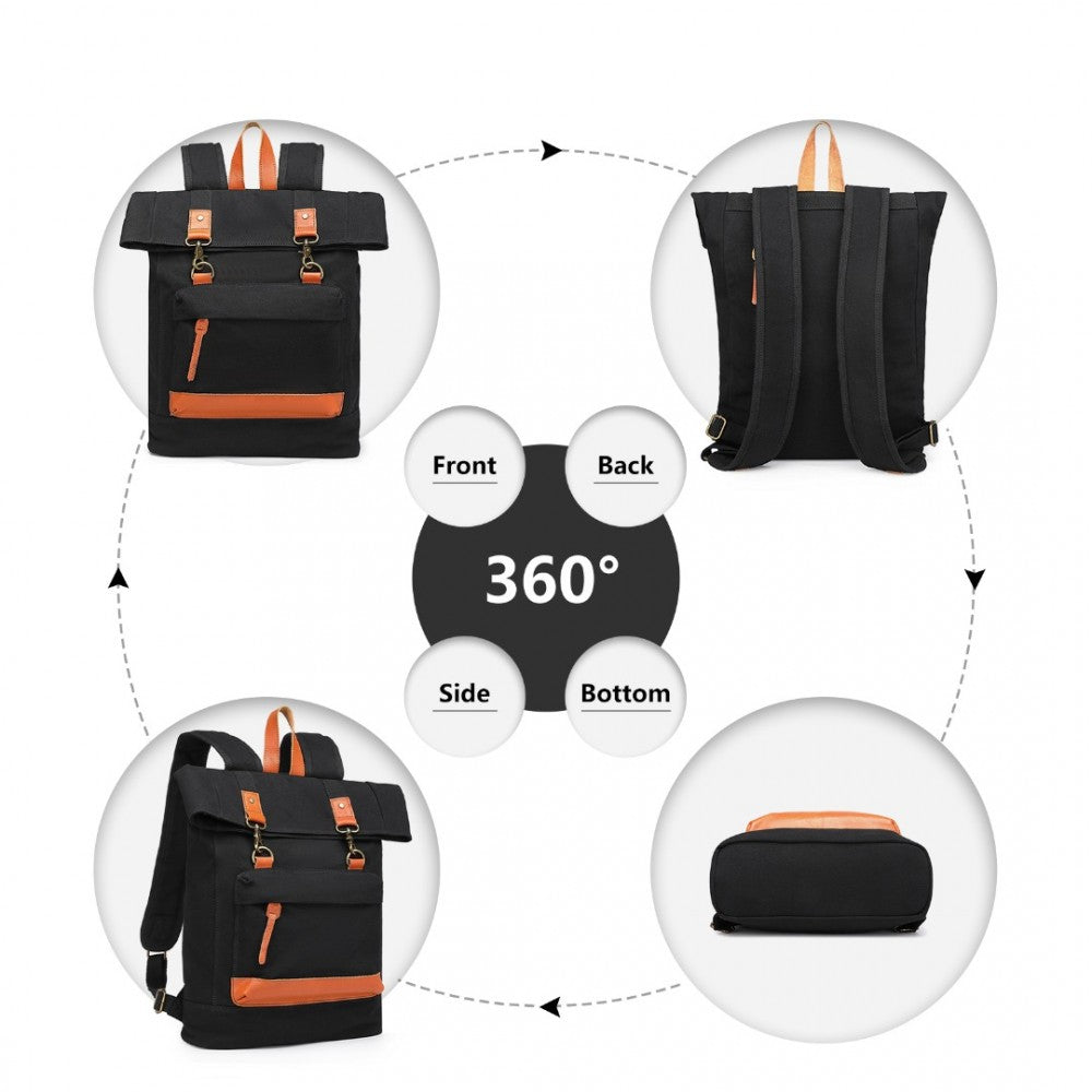 EB2303 - Large Capacity Canvas Casual Travel Backpack - Black