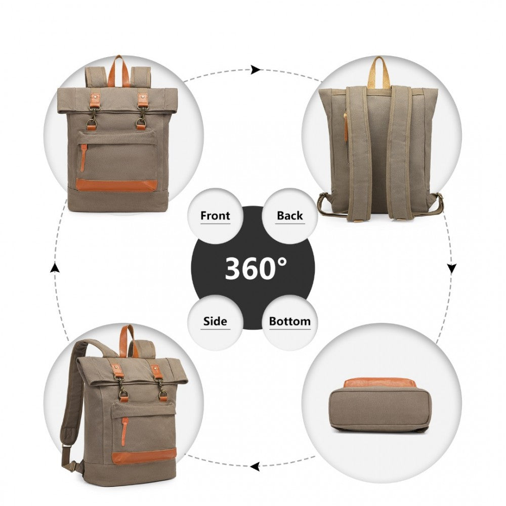 EB2303 - Large Capacity Canvas Casual Travel Backpack - Khaki
