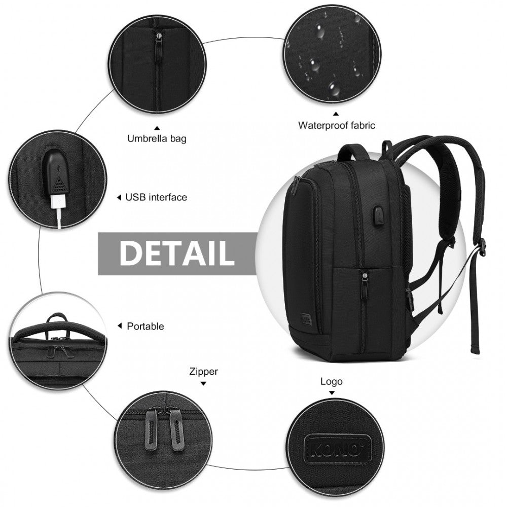 EM2111 - Multi-Compartment Backpack USB - Grey/Black