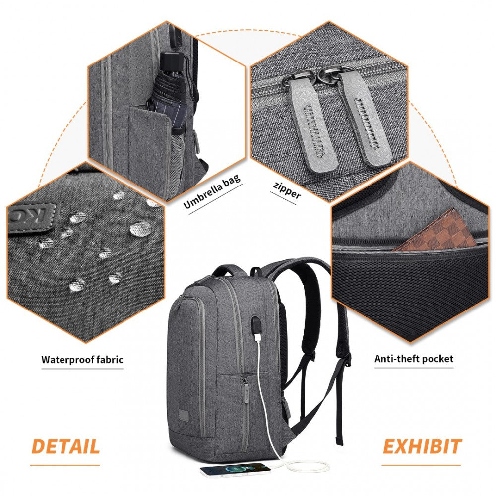 EM2111 - Multi-Compartment Backpack USB - Grey/Black