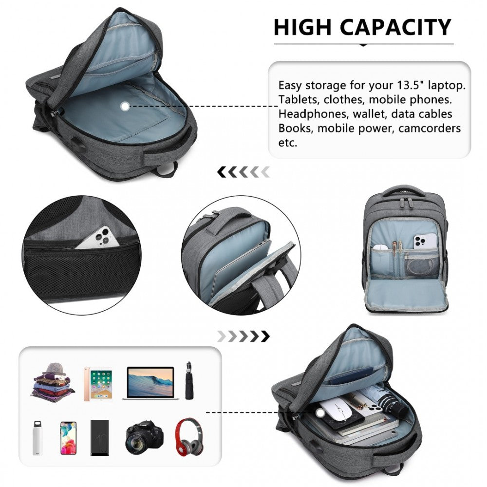 EM2111S - Multi-Compartment Backpack with USB Port - Black/Grey/Red/Blue