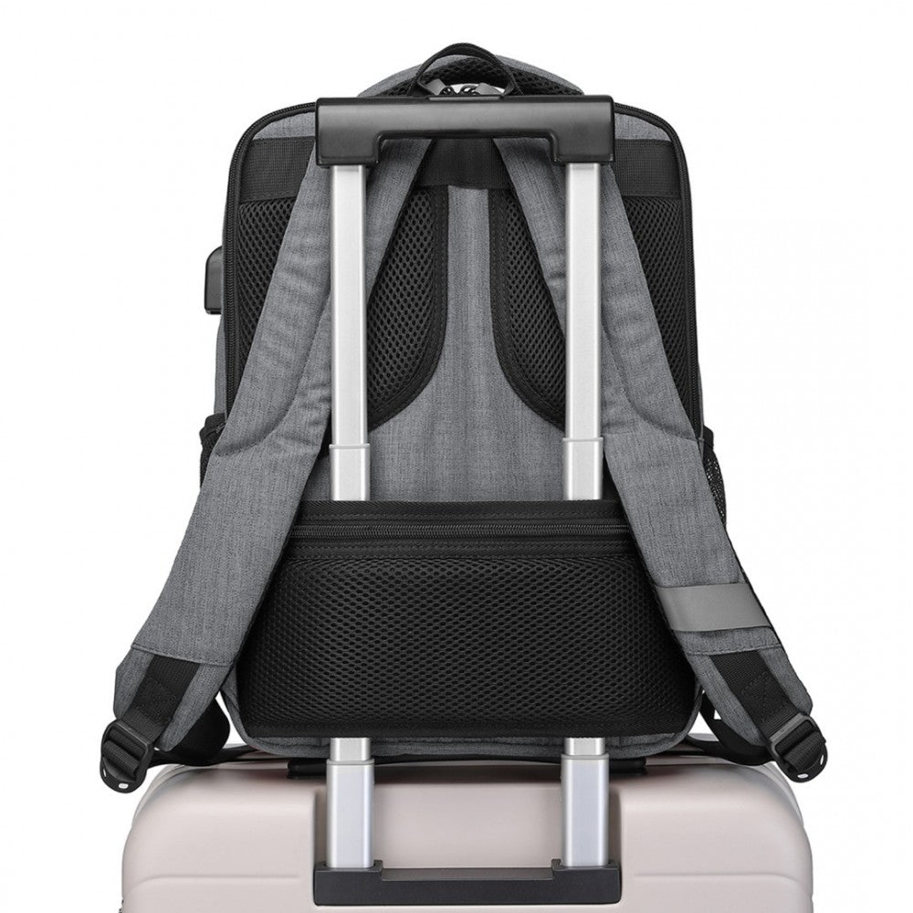 EM2111S - Multi-Compartment Backpack with USB Port - Black/Grey/Red/Blue