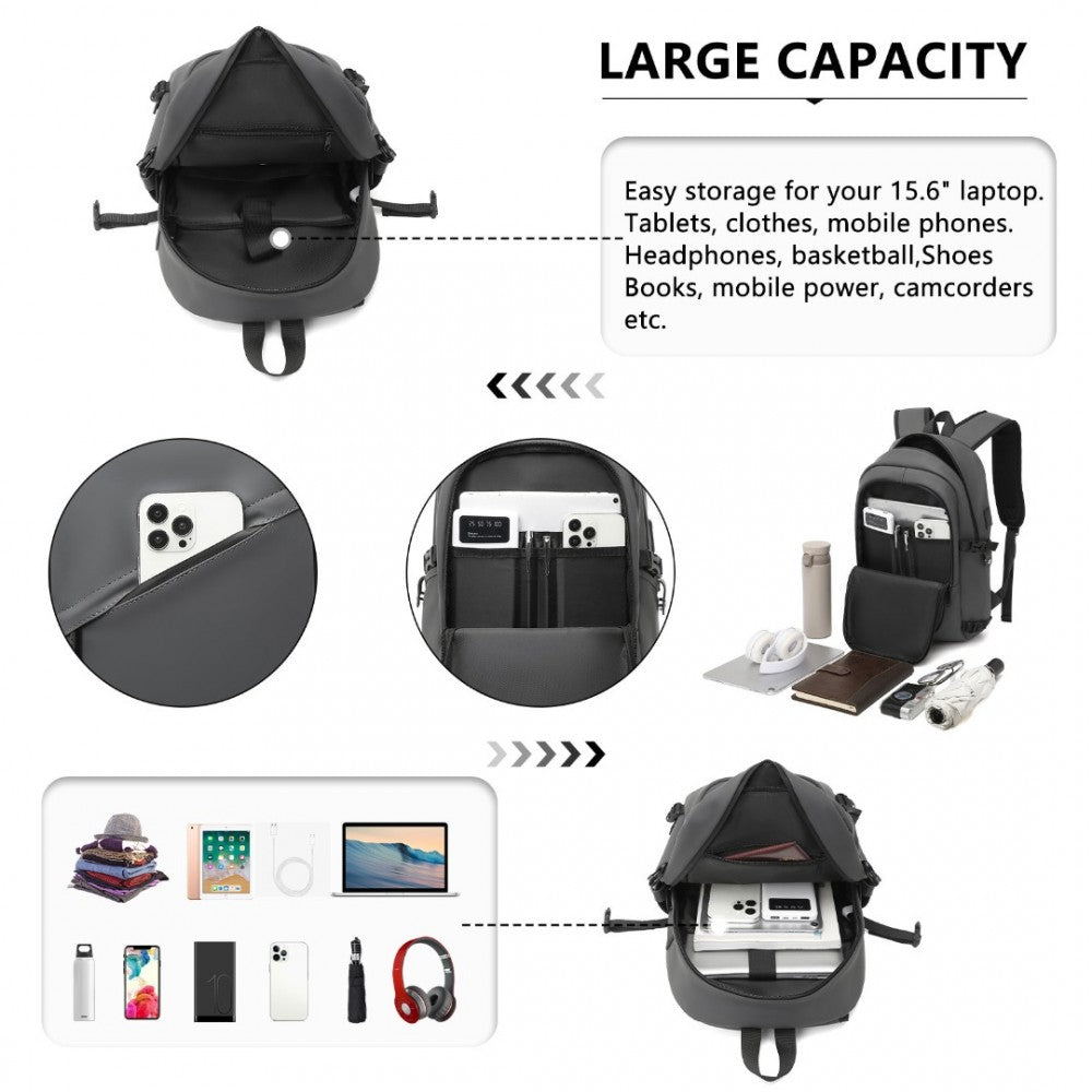 EM2349 - PVC Coated Waterproof Backpack USB - Black/Grey