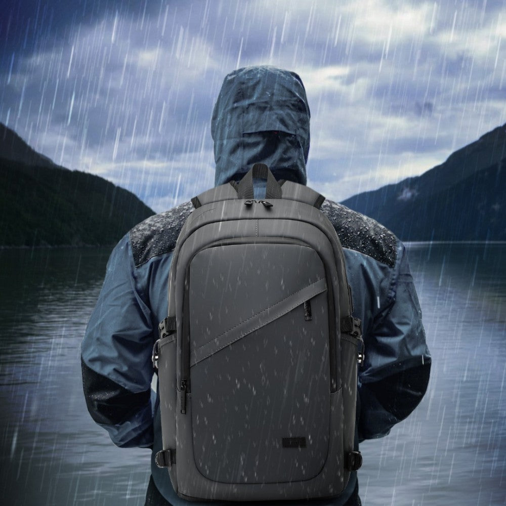 EM2349 - PVC Coated Waterproof Backpack USB - Black/Grey