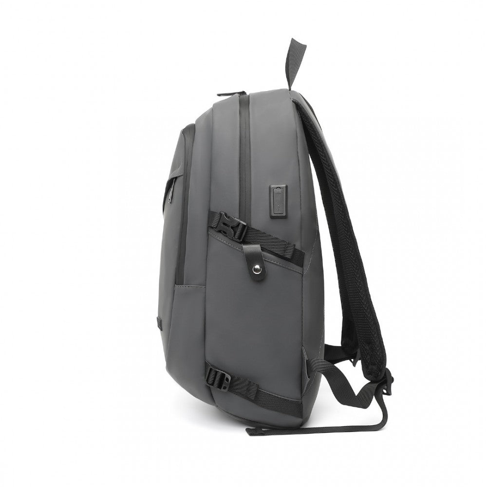 EM2349 - PVC Coated Waterproof Backpack USB - Black/Grey