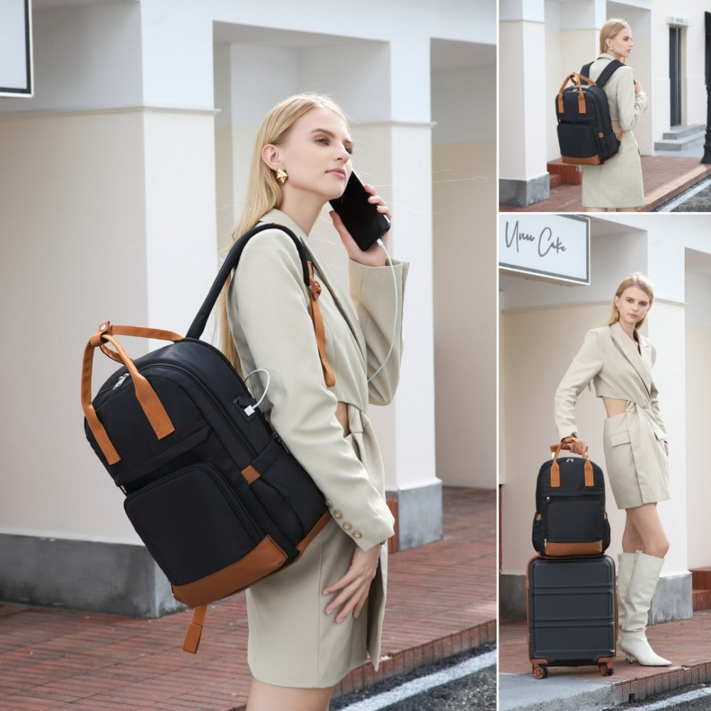 EQ2401 - Multi-Compartment Backpack USB Set - Black/White