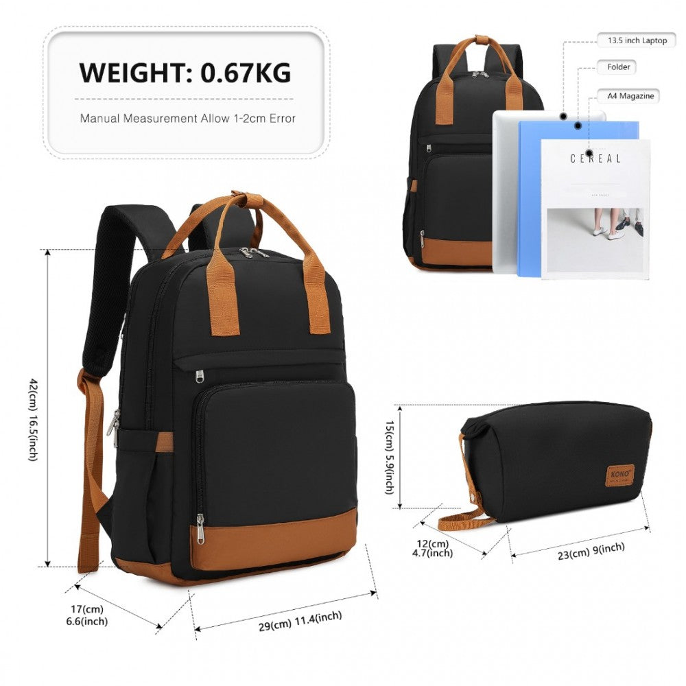 EQ2401 - Multi-Compartment Backpack USB Set - Black/White
