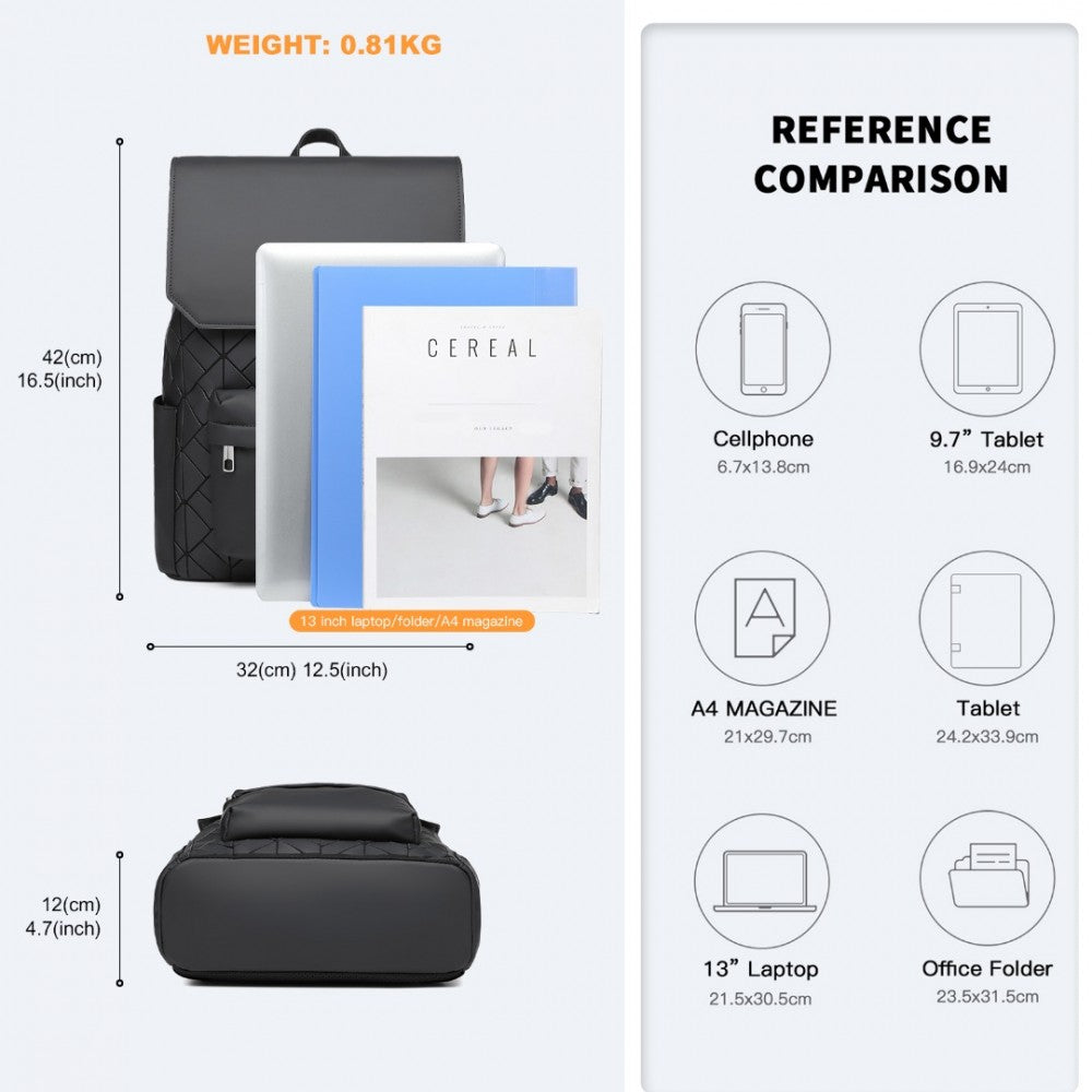 ET2417 - Water-Resistant Urban Geometric Backpack - Black