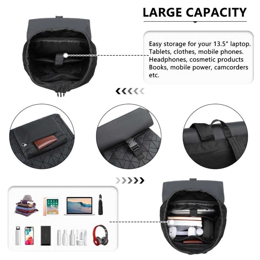 ET2417 - Water-Resistant Urban Geometric Backpack - Black