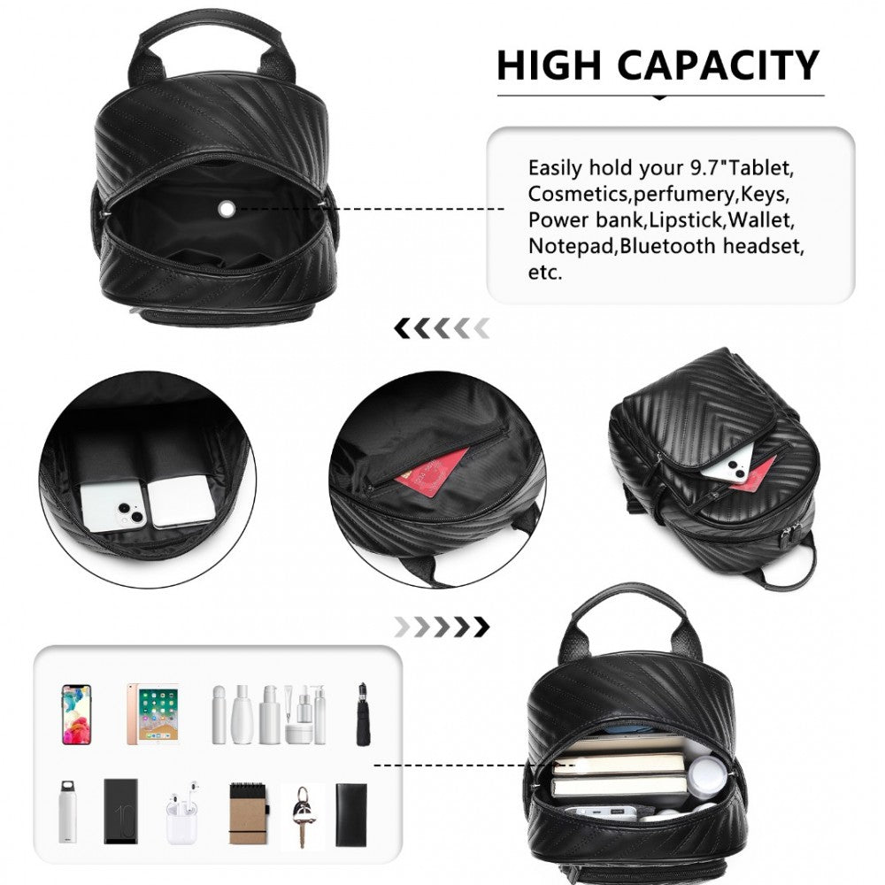 LG2323 - Lulu Water-resistant Chic PU Leather Backpack - Black