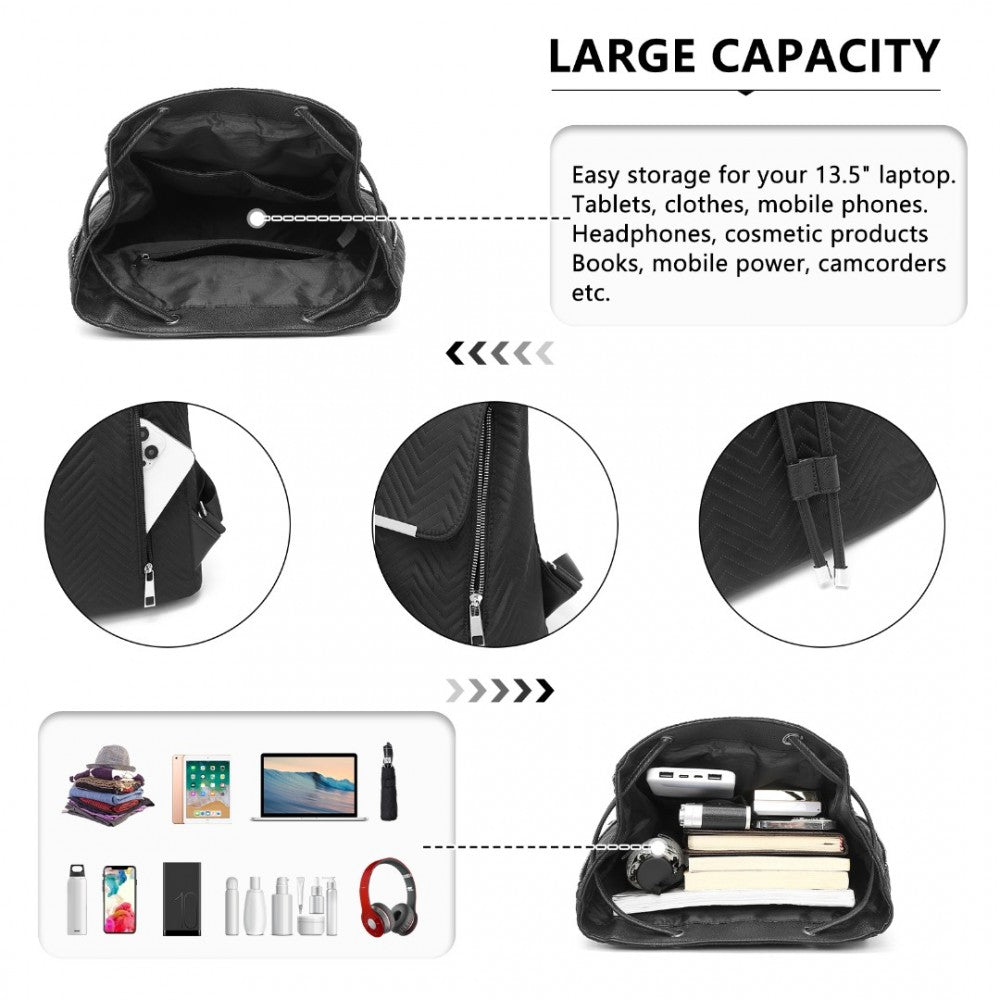 LH2358 - Miss Lulu Lightweight And Elegant Backpack - Black/Grey