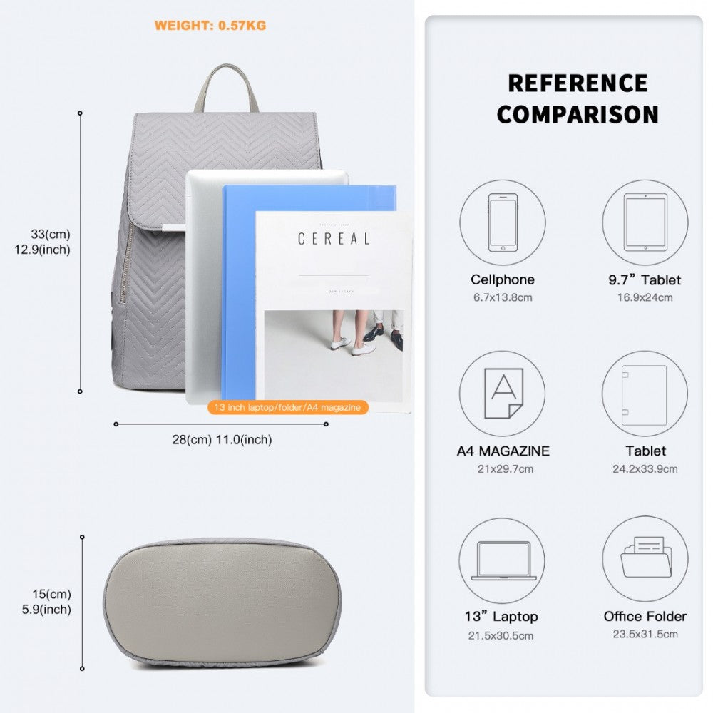 LH2358 - Miss Lulu Lightweight And Elegant Backpack - Black/Grey