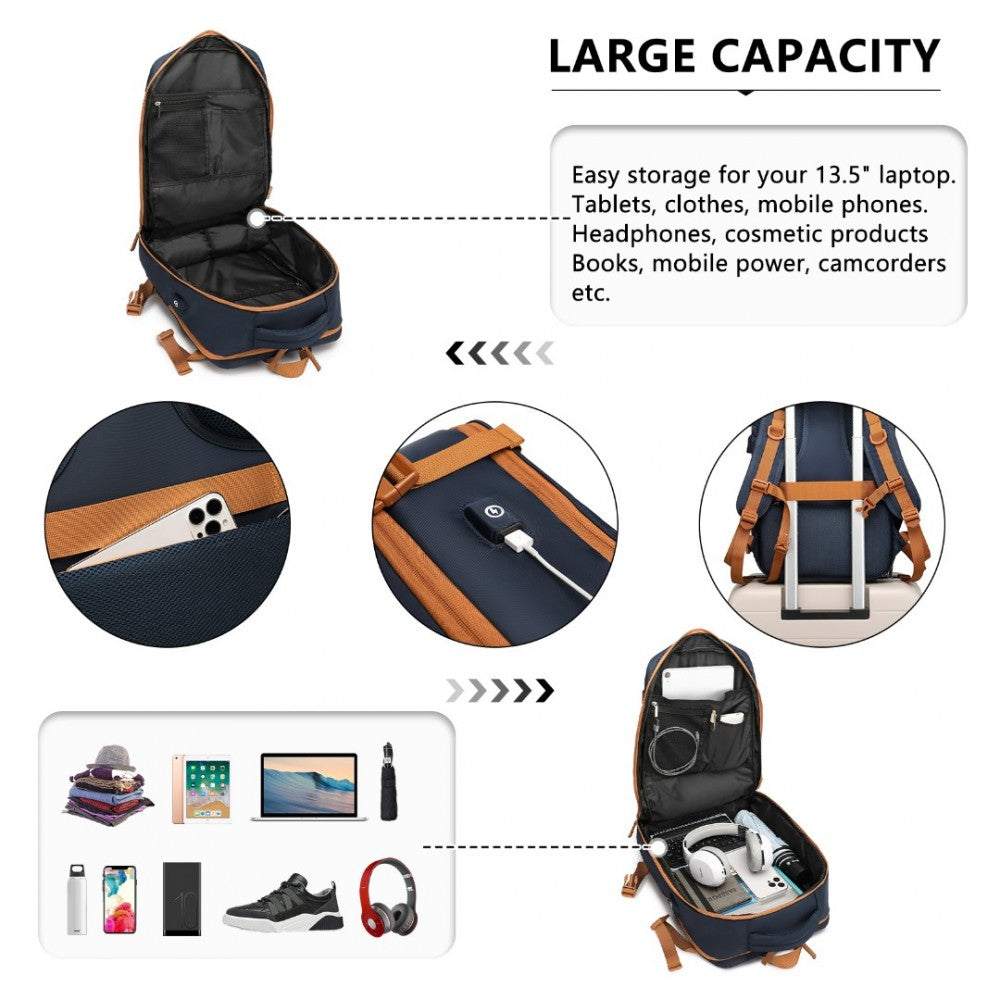 S2362 - Functional Backpack Shoe Compartment USB - Black/Navy/Grey